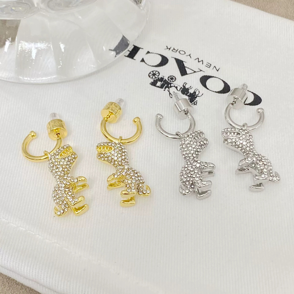 Coach Koujia Full Diamond Small Dinosaur Stud Earrings Metal